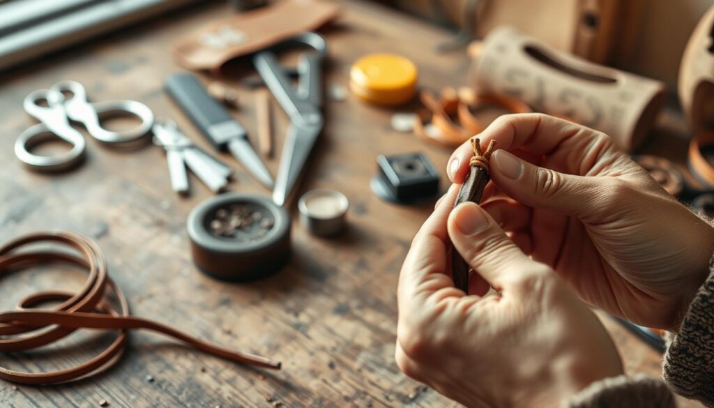 DIY leather cord preparation for bohemian headband