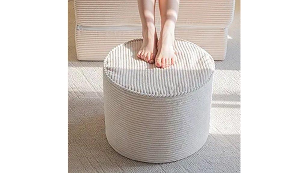 beige round foam pouf