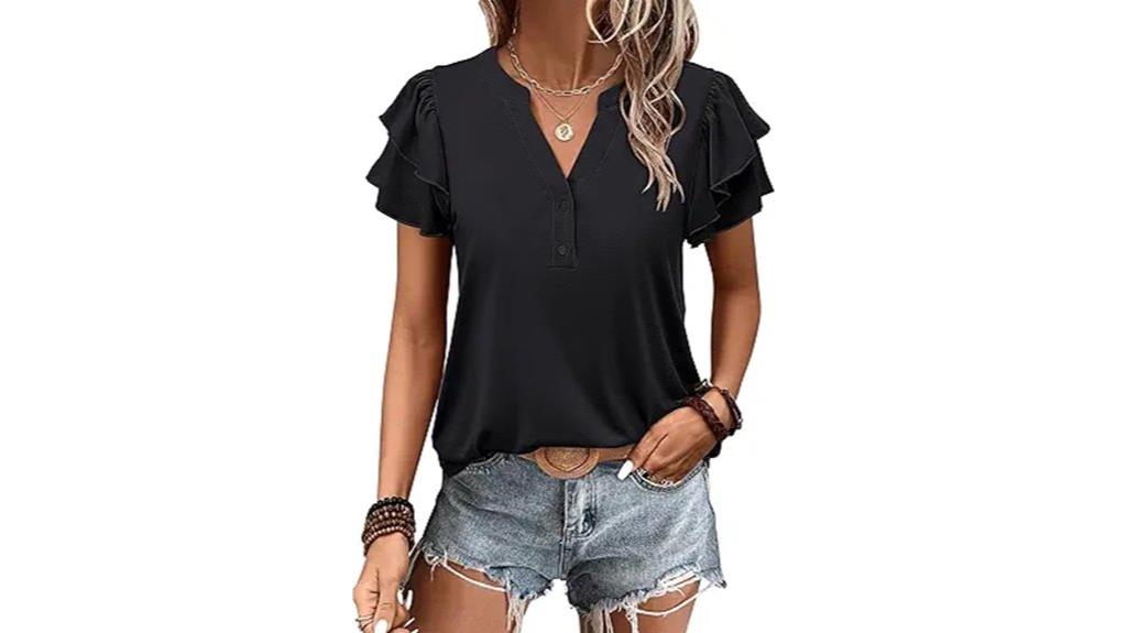 casual ruffle v neck blouses