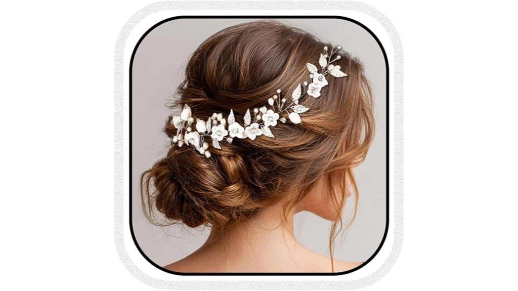 elegant silver pearl hair vine