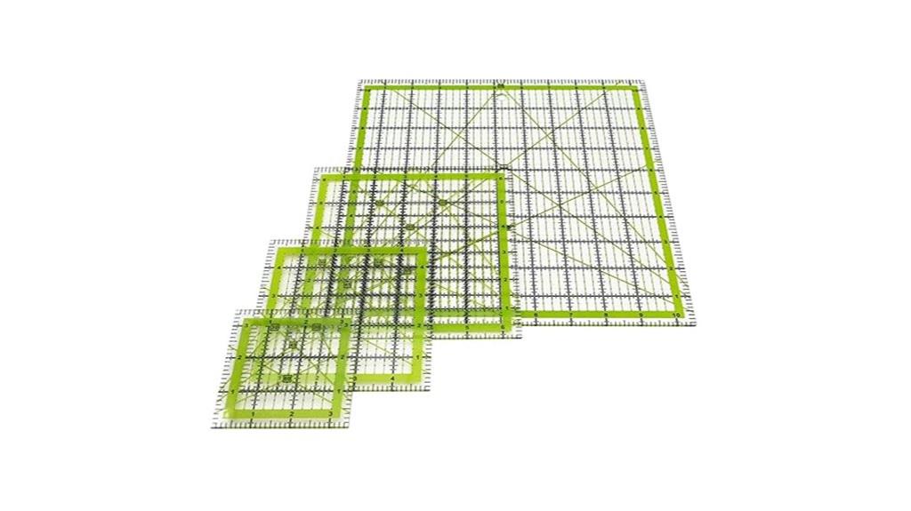 four piece green quilting rulers