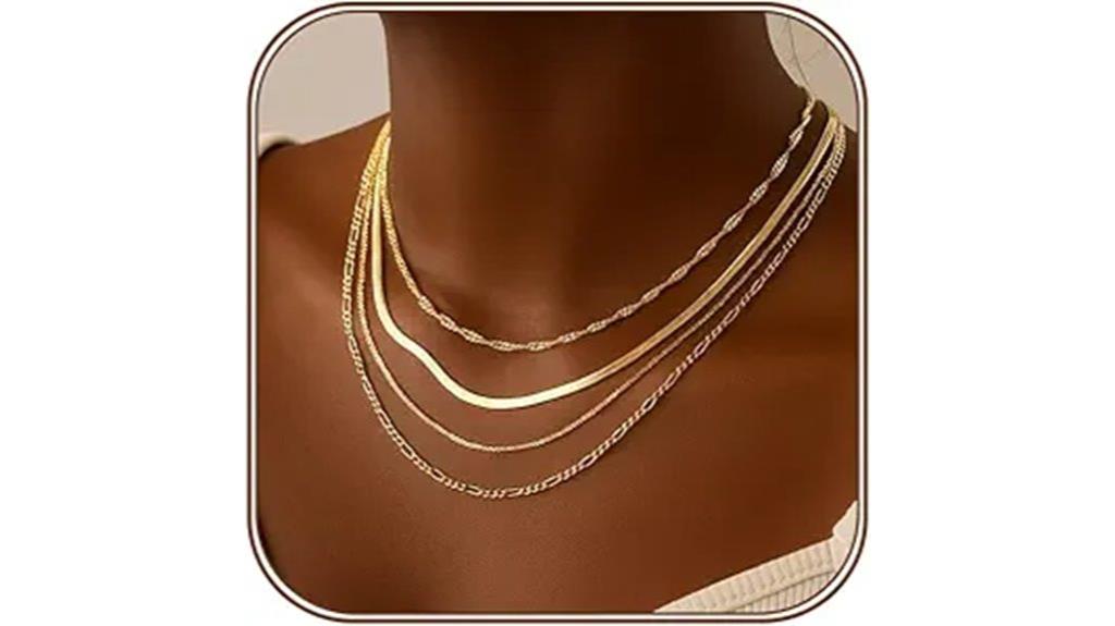gold herringbone emerald layered
