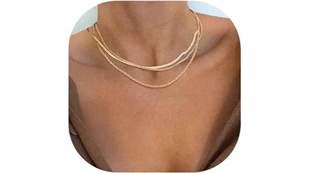 gold layered herringbone necklace