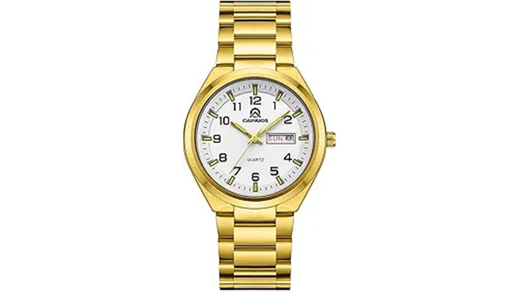 gold quartz water resistant watch