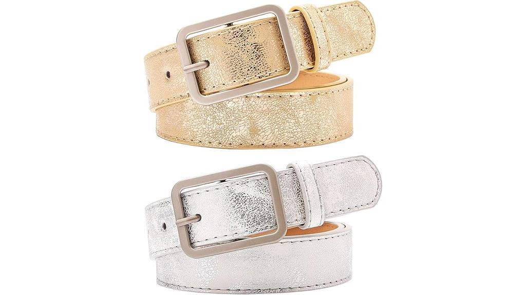 gold silver leather belt