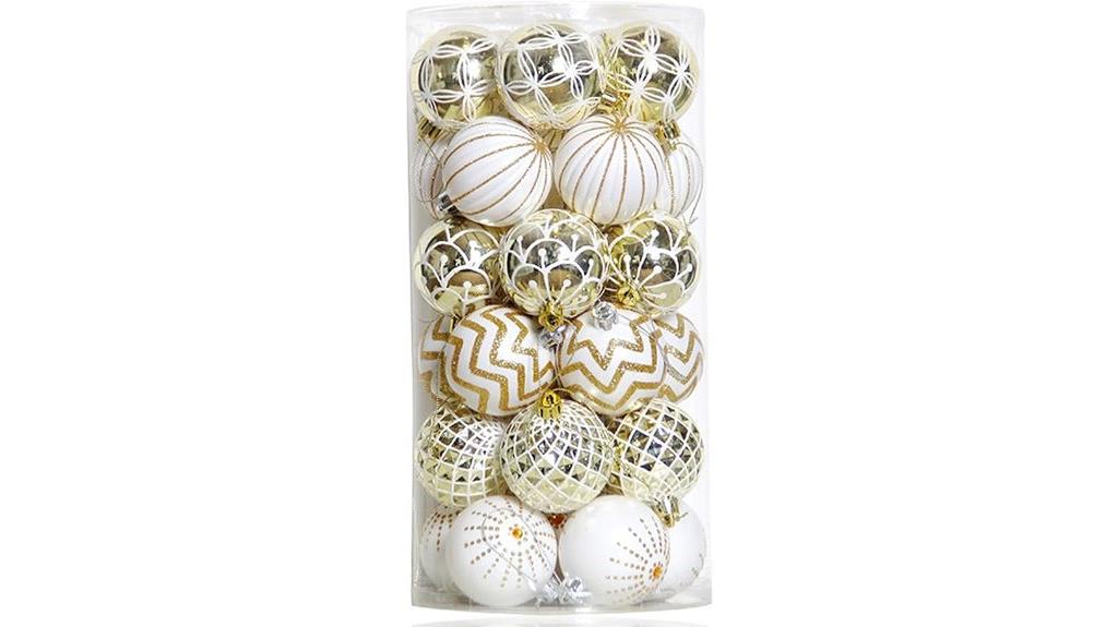 gold white shatterproof ornaments