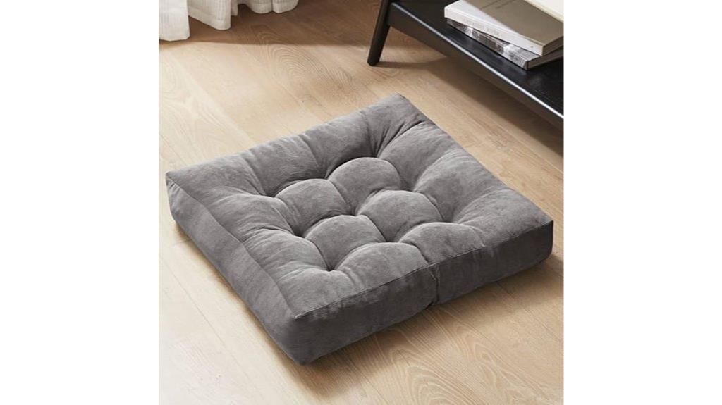 gray tufted meditation pillow