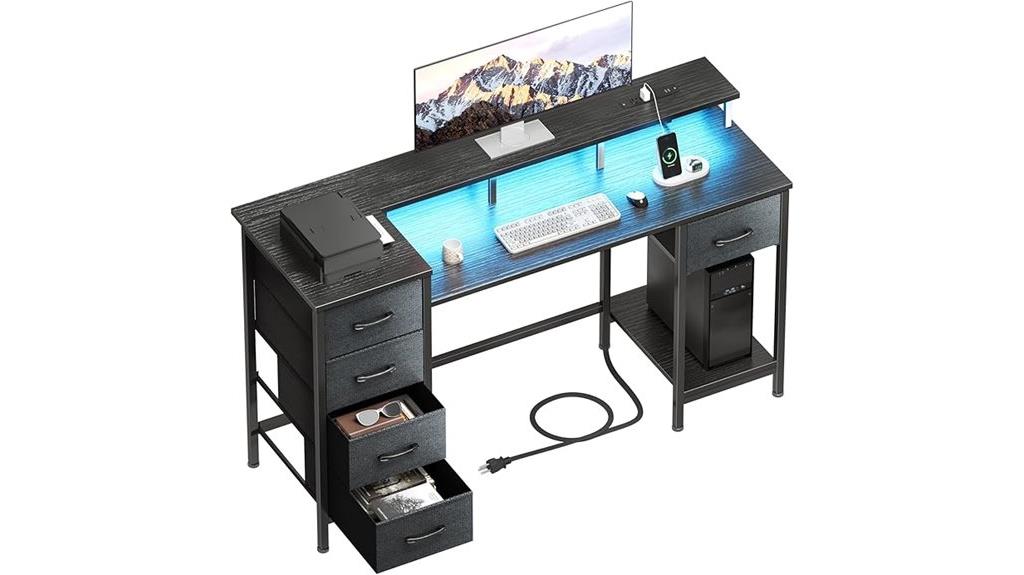large gaming desk with outlets