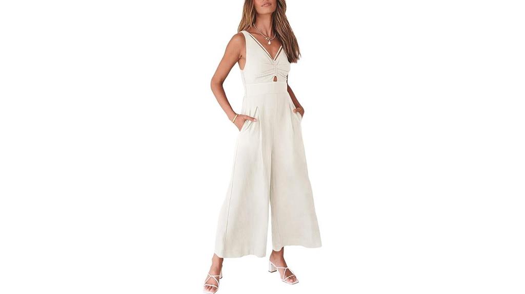 linen sleeveless wide leg jumpsuit