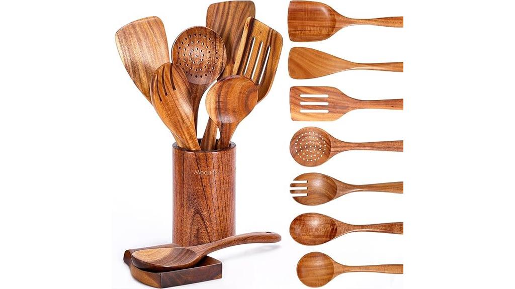 natural teak kitchen utensils