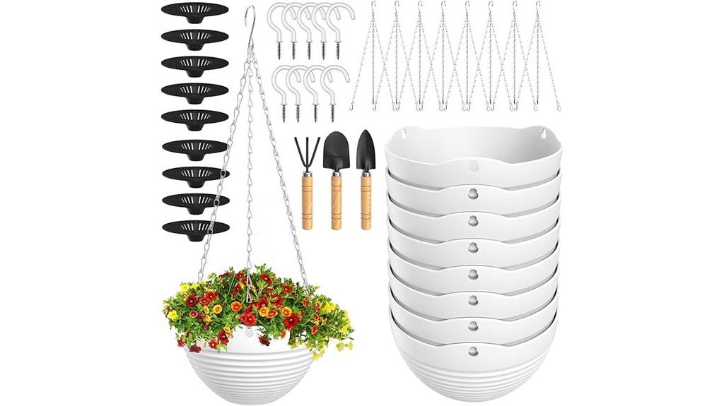 set of nine white hanging planters