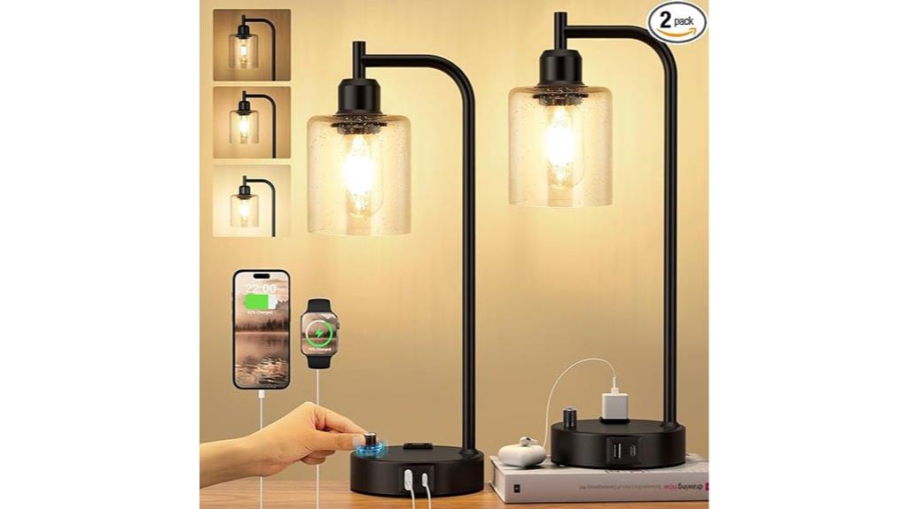 set of two industrial bedside lamps