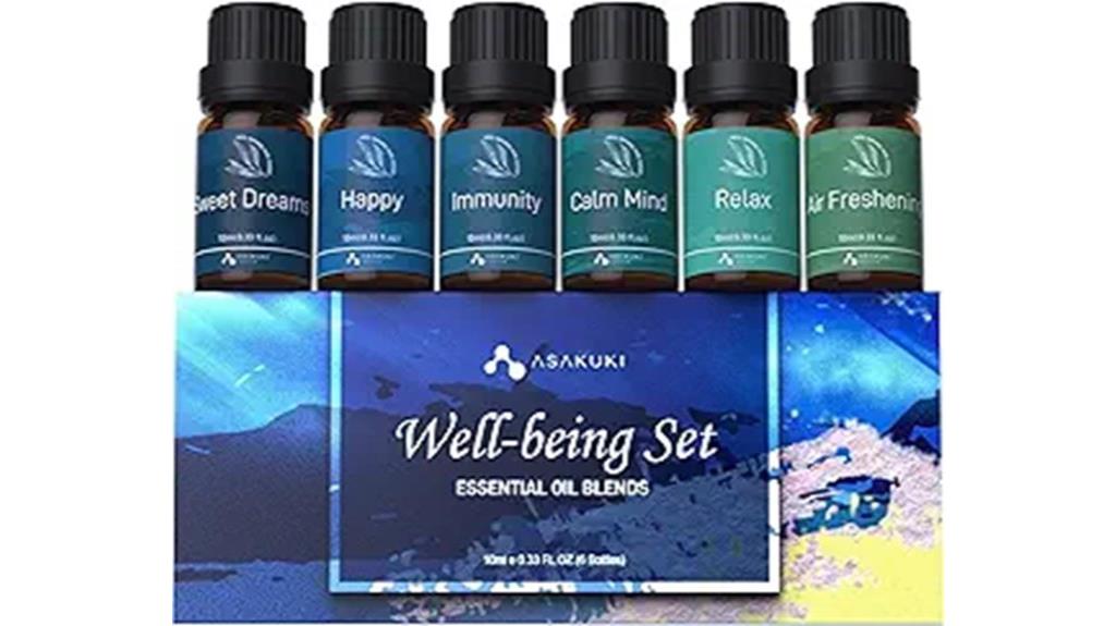 six essential oil bottles