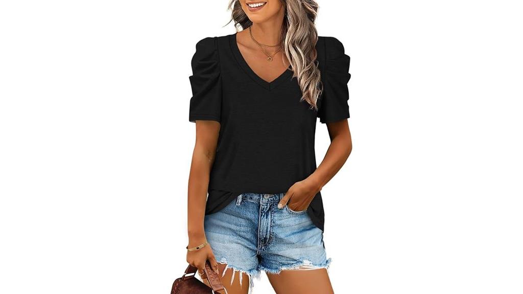 summer v neck puff sleeves
