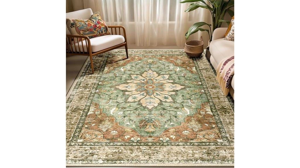 washable floral vintage rug