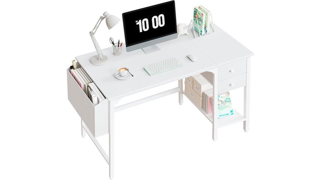 white compact desk with drawers