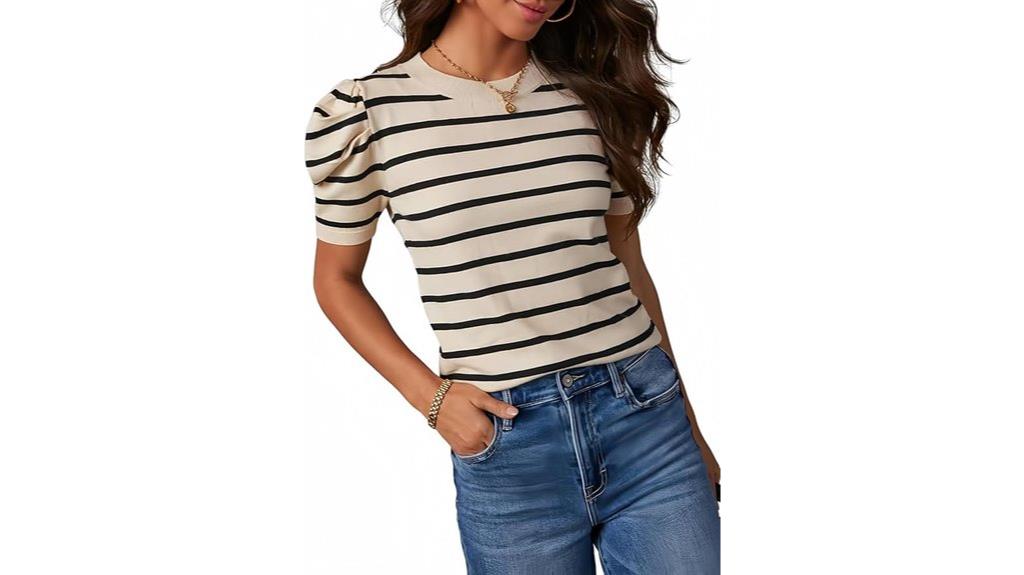 women s short puff sleeve knit