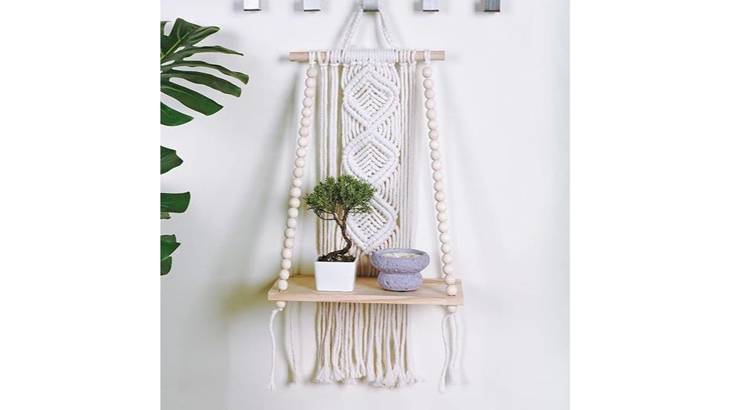 wooden shelf beaded wall hanging
