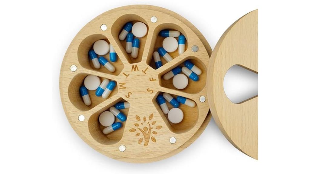 wooden weekly pill organizer