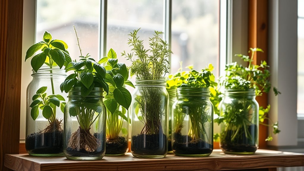 repurposed jars herb garden