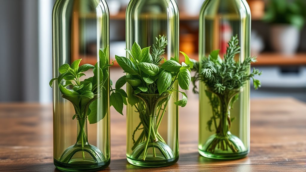 upcycled wine bottle herb planters