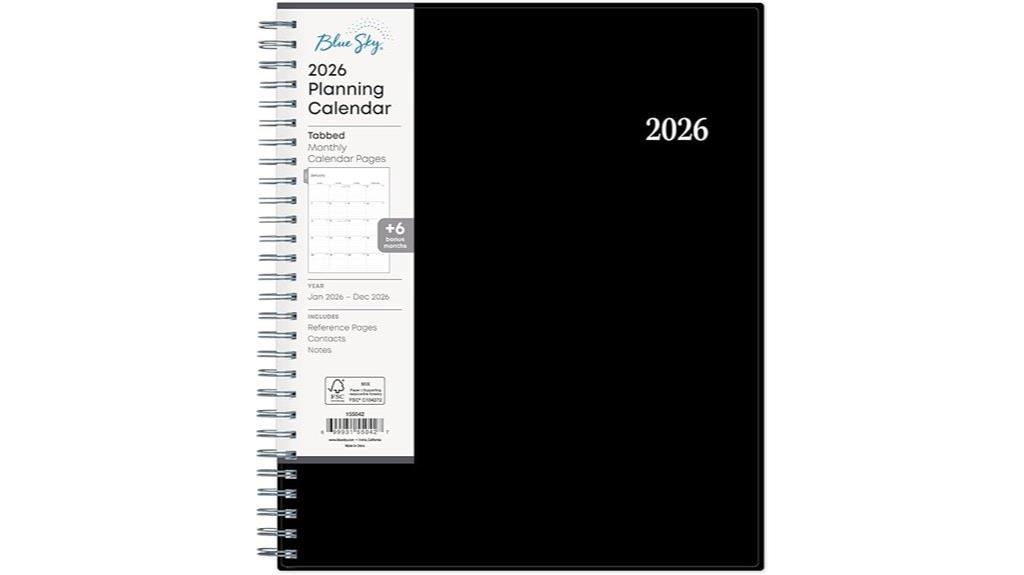 blue sky 2026 monthly planner