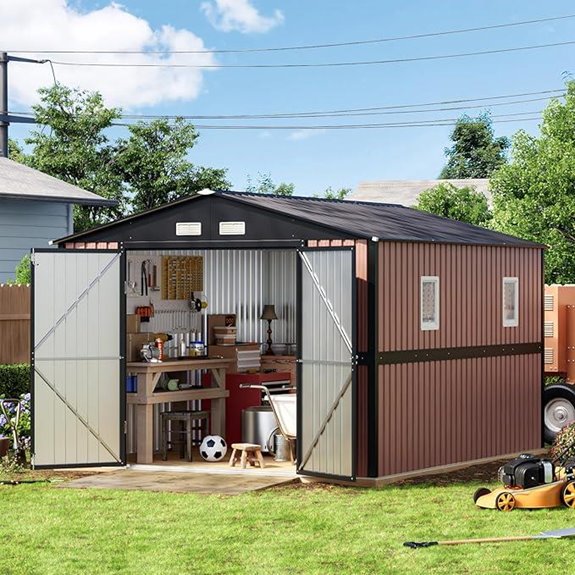 10x12 FT Outdoor Metal Storage Shed with Lockable Doors