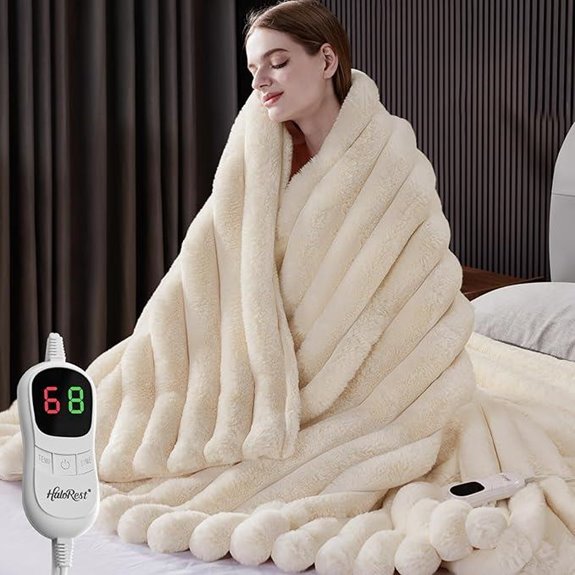 Heated Faux Fur Blanket with Auto-Off 10 Heat Levels