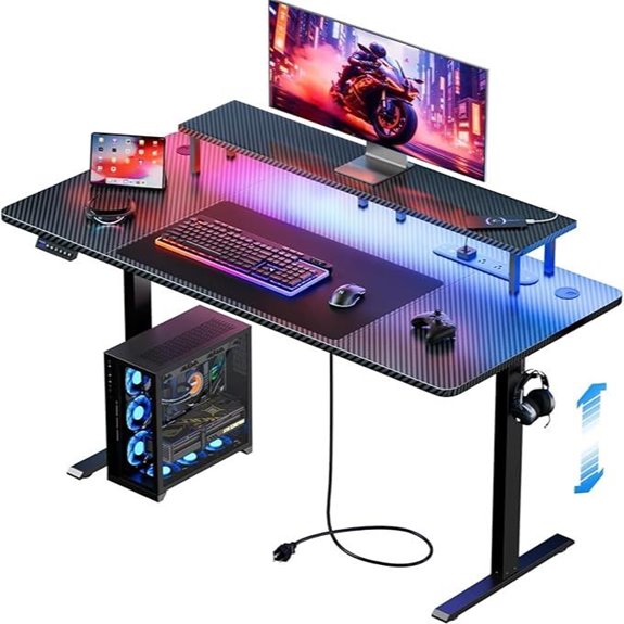 HLDIRECT Electric Adjustable Gaming Desk with LED Lights