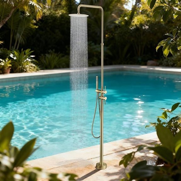 RBROHANT Outdoor Shower Stand Adjustable Hot/Cold Gold