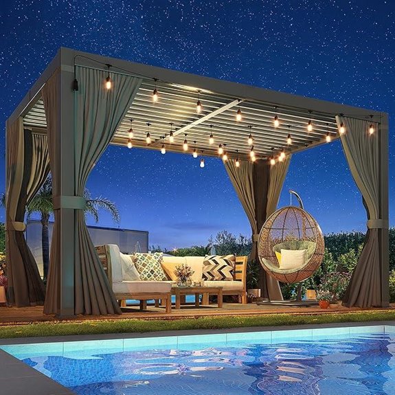 Louvered Aluminum Pergola with Curtains and Nets