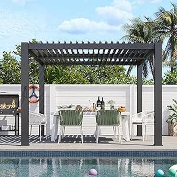 Aoxun 10x10' Louvered Metal Pergola Gray