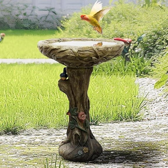Watnature 25.5” Concrete Birdbath with Bird Figurines
