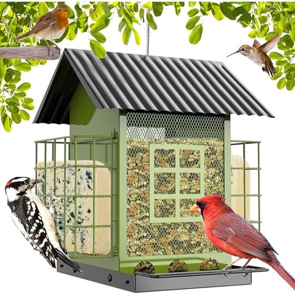 Weatherproof Metal Bird Feeder with Double Suet Cage