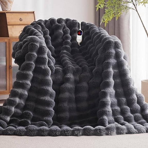 Heated Faux Fur Blanket with Auto-Off and Heat Levels