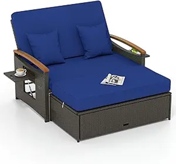 Tangkula Patio Rattan Daybed Set with Ottoman