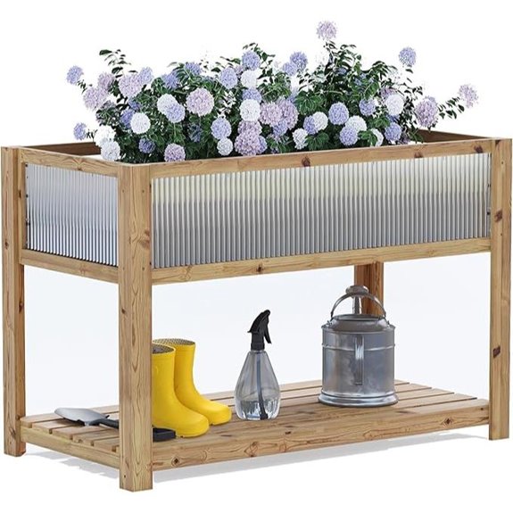 Raised Wooden Garden Bed with Legs and Storage Shelf