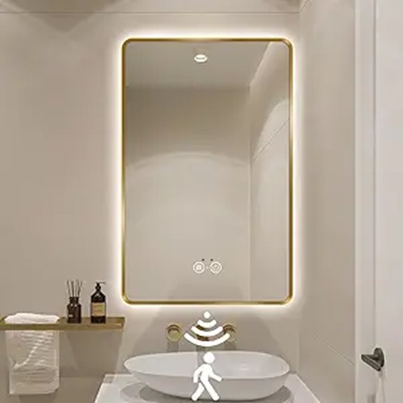 Gold LED Bathroom Mirror with Infrared Motion Sensor