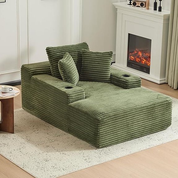 large green sofa with pillows