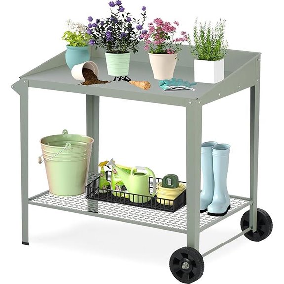 Outdoor Metal Potting Bench with Wheels