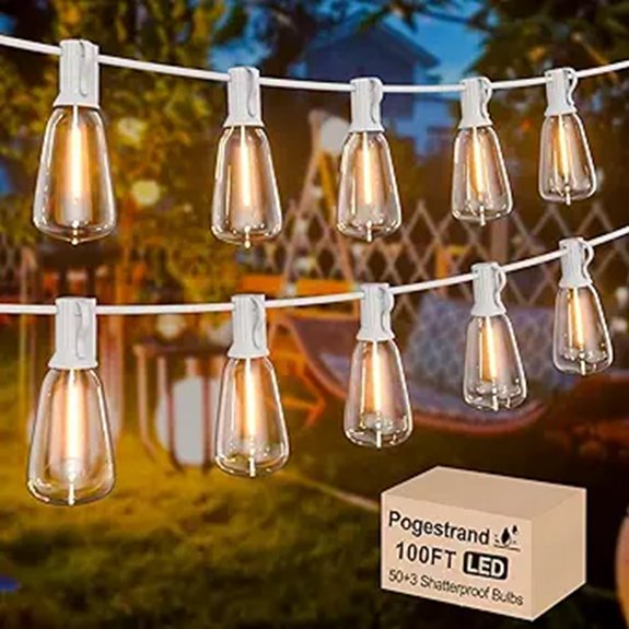 LED Outdoor String Lights 100ft with Vintage Bulbs