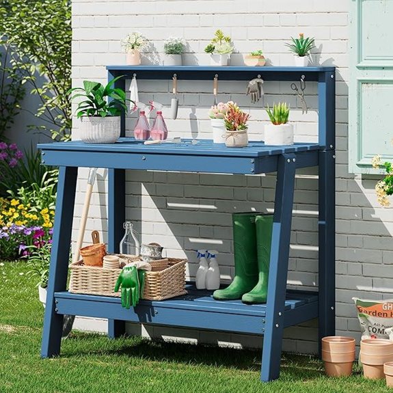 SERWALL Outdoor Potting Bench with Storage and Hooks
