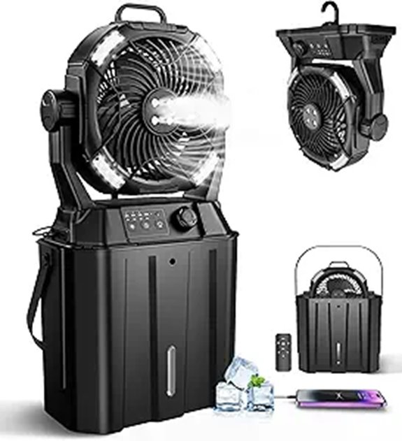 Portable Misting Fan for Outdoors with Spray and Lights