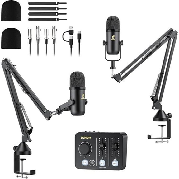TONOR Podcast Bundle: Mixer Microphones Boom Arms Interface