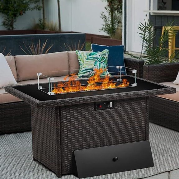 Propane Fire Pit Table 44 Inch Gas Glass Wind Guard