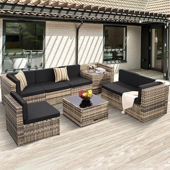 Outdoor Rattan Patio Furniture Set with Storage and Cushions