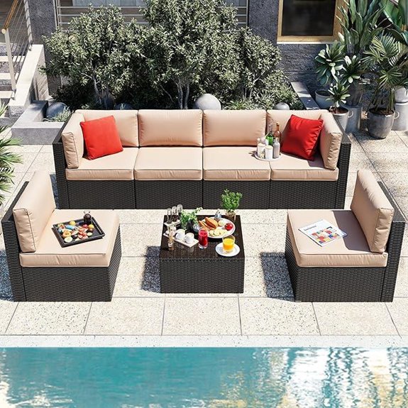 Vongrasig 7-Piece Outdoor Wicker Patio Conversation Set
