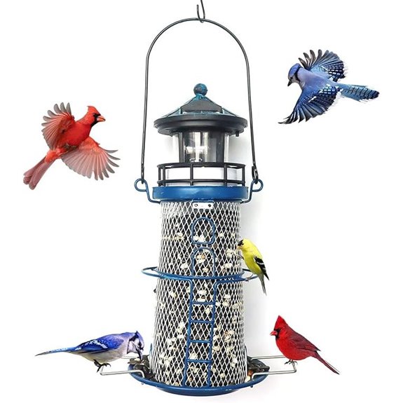 Solar Lighthouse Bird Feeder with Rotating Beacon