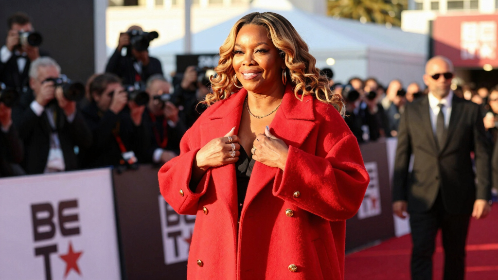 Queen Latifah Bundles Up in a Bold, Oversized Coat on the 2026 BET Awards Red Carpet