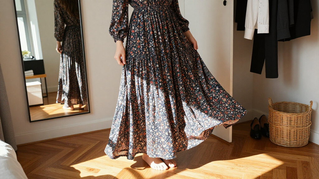 GRACE KARIN Women's Floral Maxi Dress: Long Sleeves, A-Line Shape, $15.50